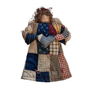 Handcrafted Folk Art 13" Soft Sculpture Angel Doll Holding Heart Tree Topper